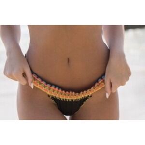 Beach Bunny Bronze Black Bikini Bottom Crochet Trim Swimsuit Beachwear Women's L